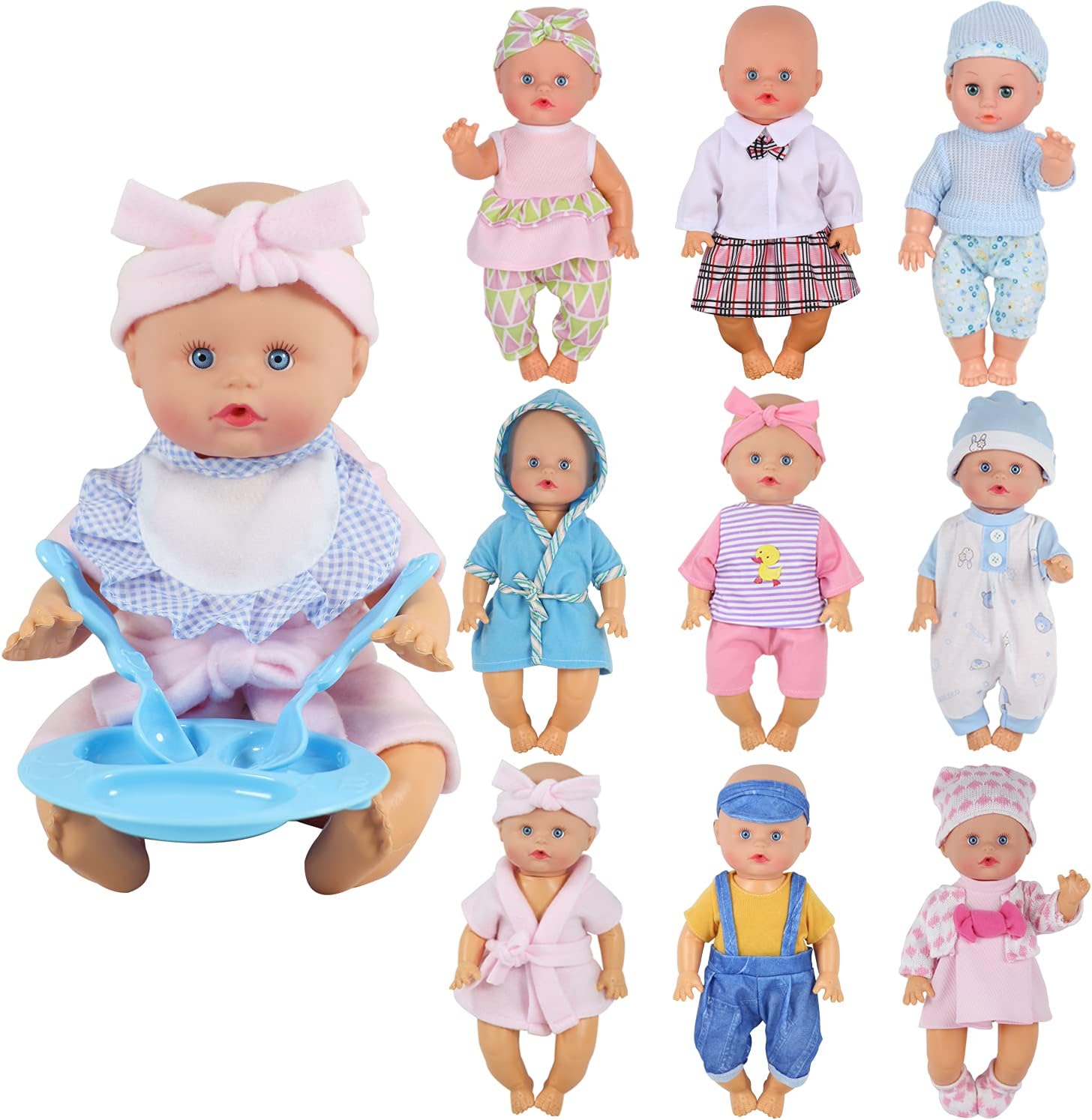 9 Sets for 9-10-11 Inch Alive Baby Doll Clothes Reborn Newborn Dress Outfits Clothing Costumes with Kitchen Accessory