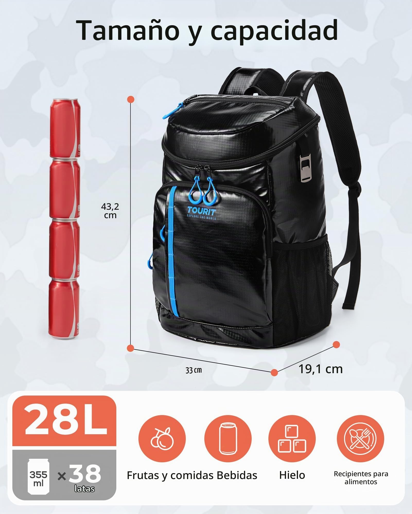TOURIT Mochila de refrigeración de 28 l con abridor de botellas, capacidad para 30 latas, color negro