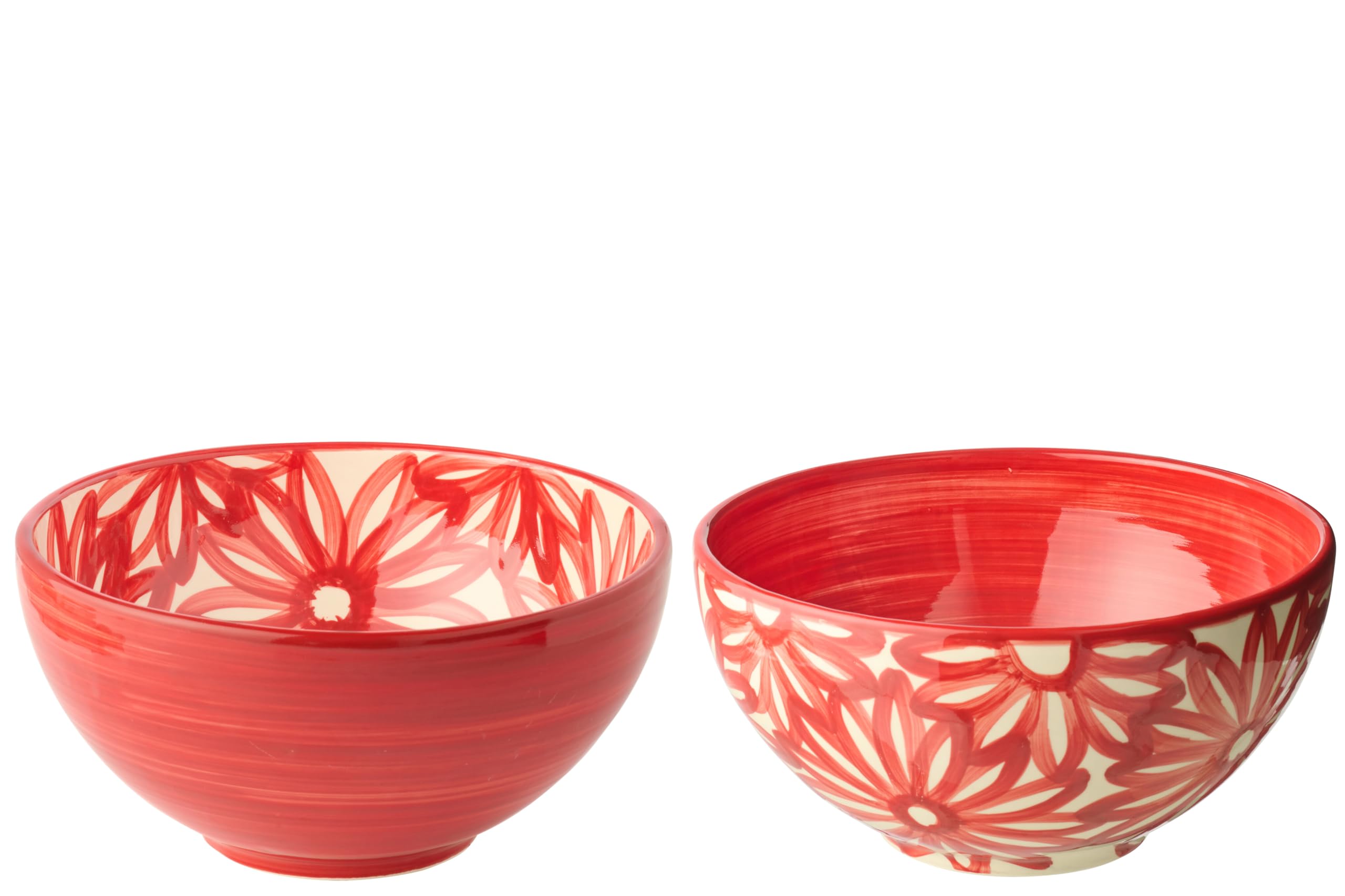 J-Line Schüssel Blumen - Keramik - rot - Large - 2er-Set
