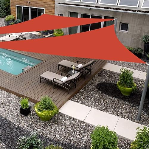 Toldo triangular de 32 x 32 x 32 pies, color rojo, para patio, césped, jardín, actividades al aire libre, malla con bloqueo UV, podemos hacer