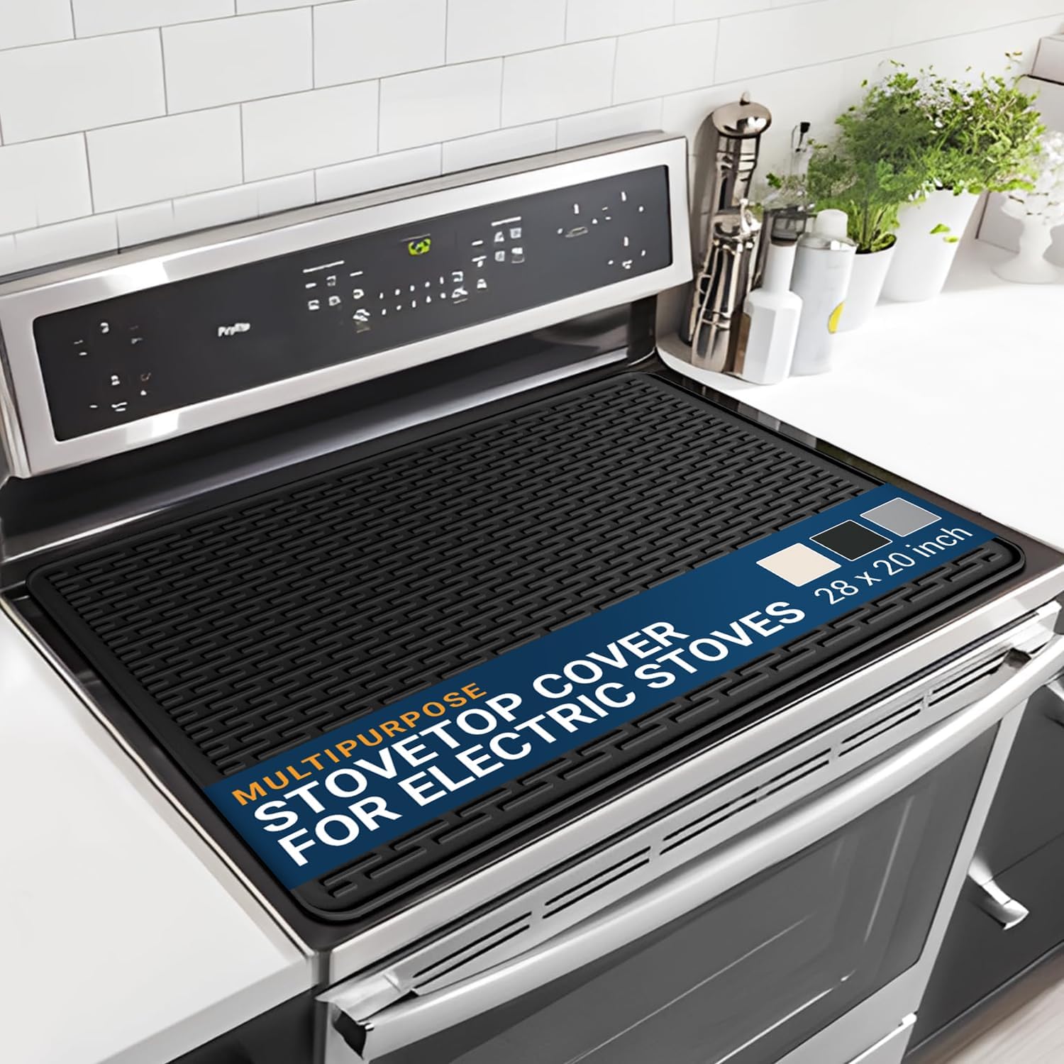 Stove Top Cover for Electric Stove (28 x 20 Inch) – Silicone Flat Range Mat for Glass Cooktop, Heat-Resistant Induction Protector Covers for Stovetop, Silicon Oven Topcover Protectors – Black