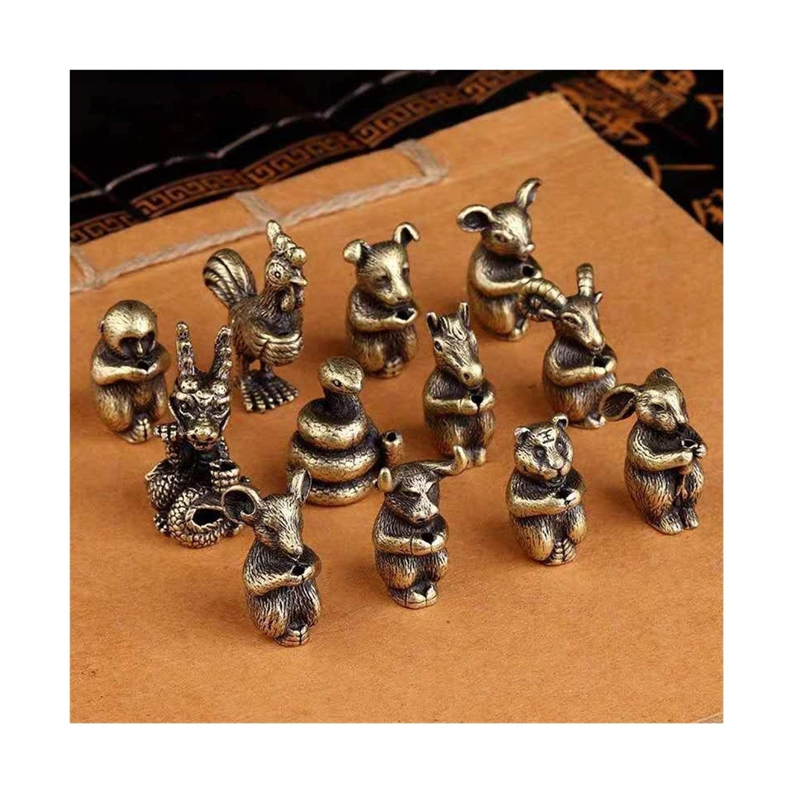 Skulptur 12 Tierkreisverzierungen Räucherstäbchen Mini Niedlichen Weihrauchbrenner Antik Kupfer Kleiner Tier Weihrauchhalter for Zuhause oder Büro Skulpturen Deko (Color : 1)