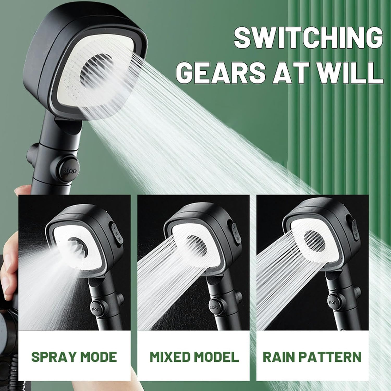 Shower Head Accessories 3 Modes with Hose and Holder Adjustable Booster Filter High Pressure