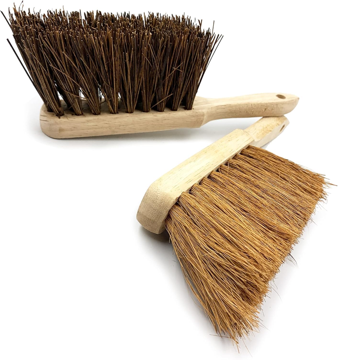 Awan Marketing Natural Twin Pack Soft & Stiff Hand Brush Deal Coco & Hard Bassine Bristle With Wooden Handles