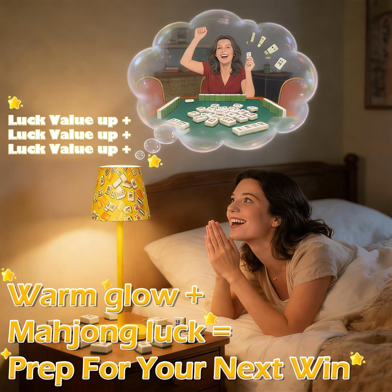 Mahjong Table Lamps,Cordless Small Lamp 4 Colors Smooth Dimming Mahjong Gift for Lovers for Home/Bedroom/Dinner/Desk/Cafe/Dining Room