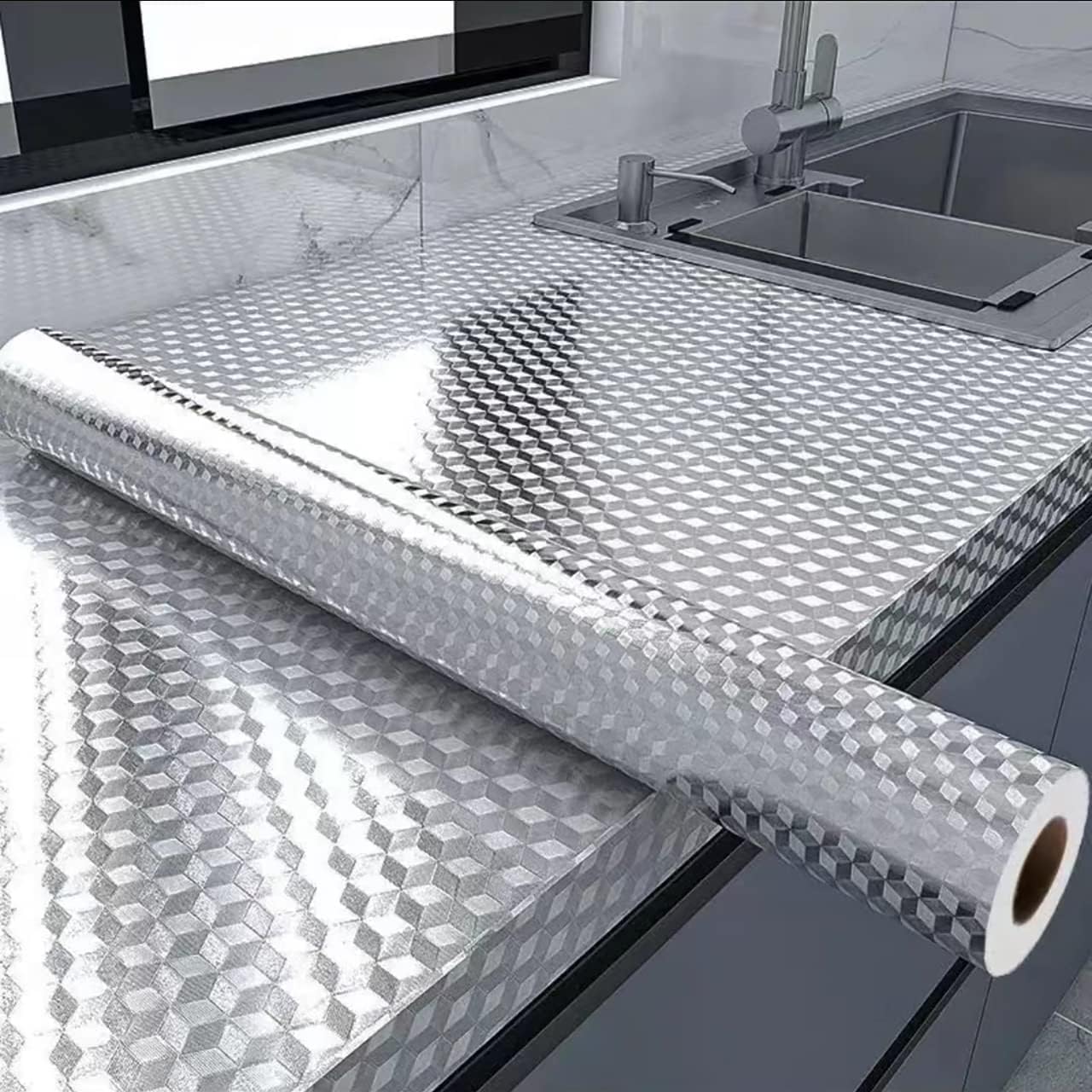 Self-Adhesive Aluminium Foil Kitchen Cabinet Liner Roll 60cm x 200cm, | Waterproof, Heat-Resistant, Easy to Clean, Peel and Stick, Cuttable to Size-image-37
