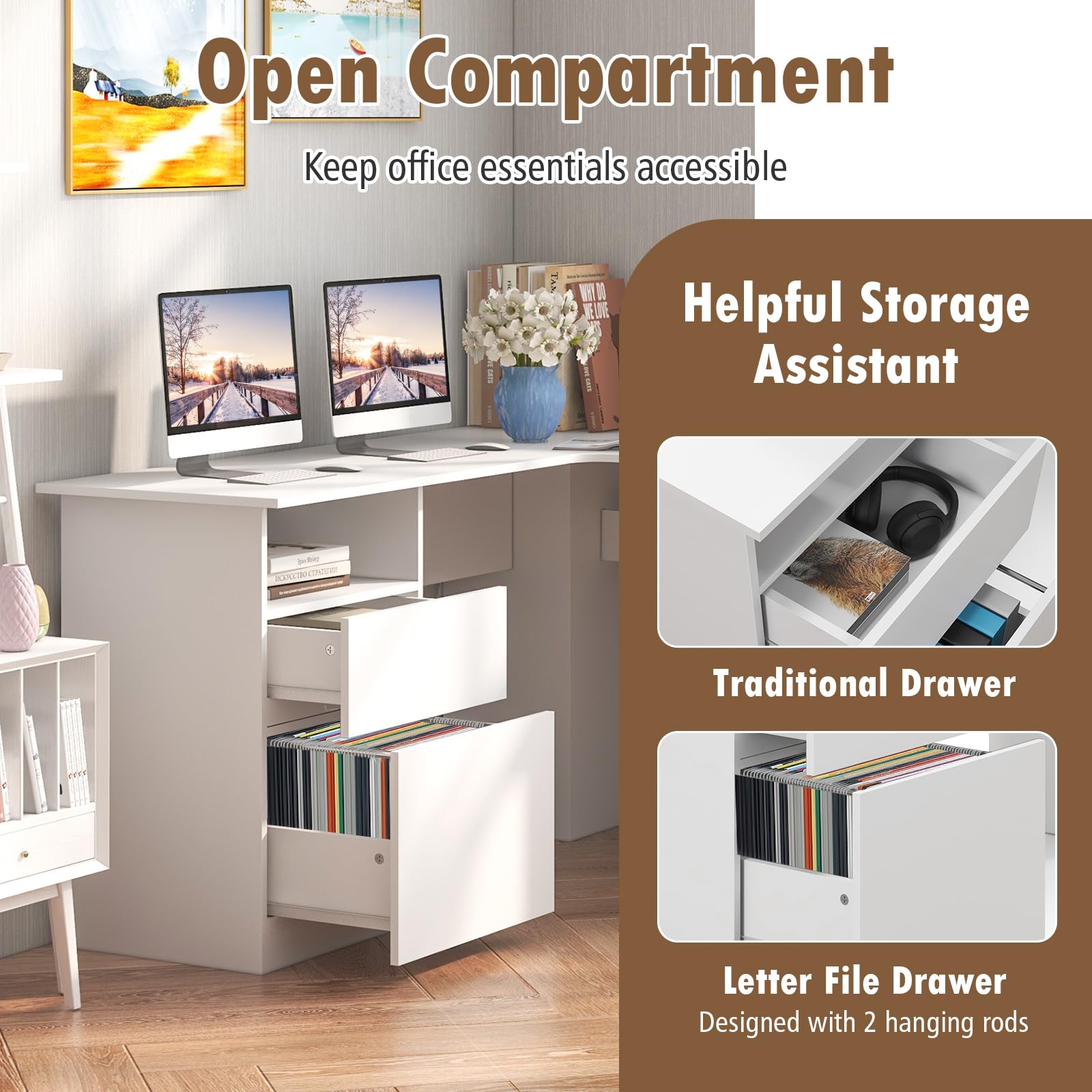 Amazon.com: Giantex L Shaped Computer Desk with Drawers, 59