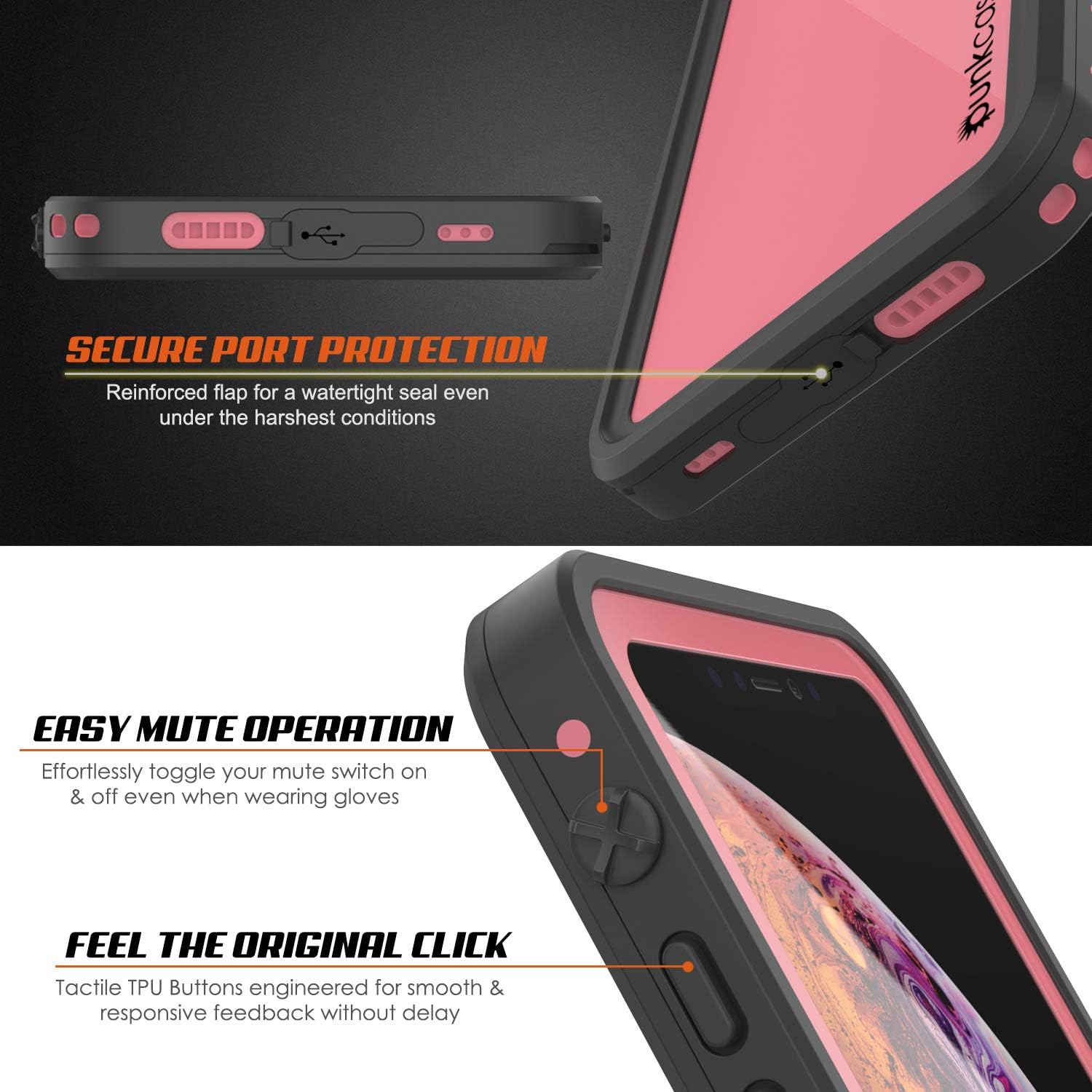 iPhone XR Waterproof Case, Punkcase [StudStar Series] [Slim Fit] [IP68 Certified] [Shockproof] [Dirtproof] [Snowproof] Armor Cover for Apple iPhone XR [Pink]