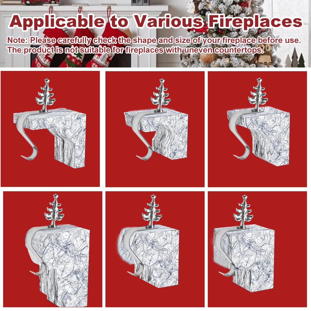 NAROSEBE 5 Ganci Calze Camino Supporto per Calza di Natale Robusti Antiscivolo Porta Calze di Natale Argentato per la Festa di Natale Decorazione del Camino