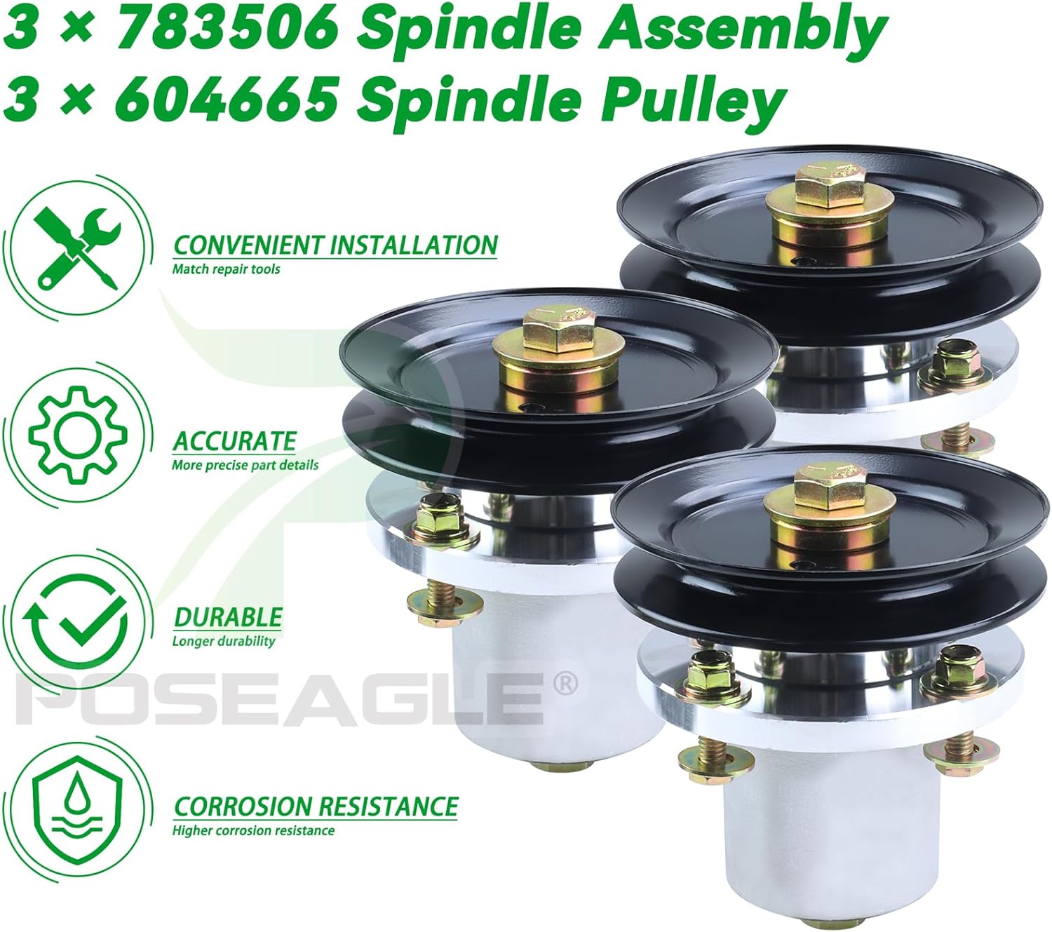 3 Pack 783506 Spindle Assembly with 604665 Pulley Replaces Hustler 783506 Spindle Hustler FasTrak 48 Spindles, Hustler Spindle 783506 for Hustler 48" RD FasTrak SDX, Turf 48" RD FasTrak Decks