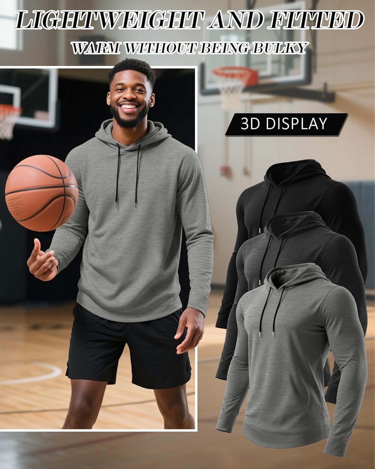 3 Pack Mens Big and Tall Hoodies Pullover Hooded Sweatshirts Loose Fit Long Sleeve Casual Hoodies(Gray, Dark Gray, Black,XX-Large) - Image 4