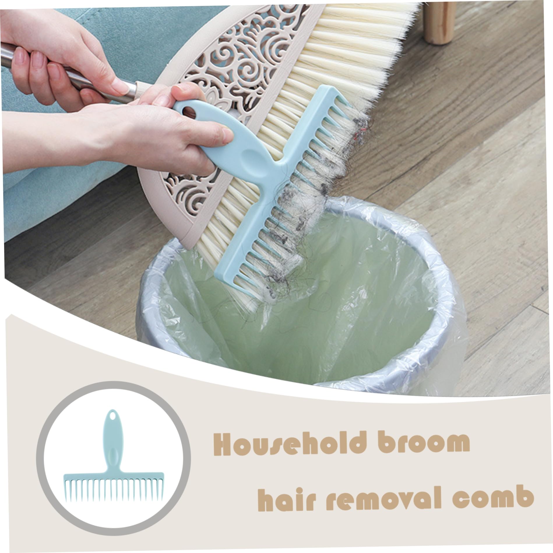 Pettine per depilazione per scopa, strumenti per la pulizia dei capelli per pulire la scopa con manico e foro per appendere gli scarichi del bagno della camera da letto, blu