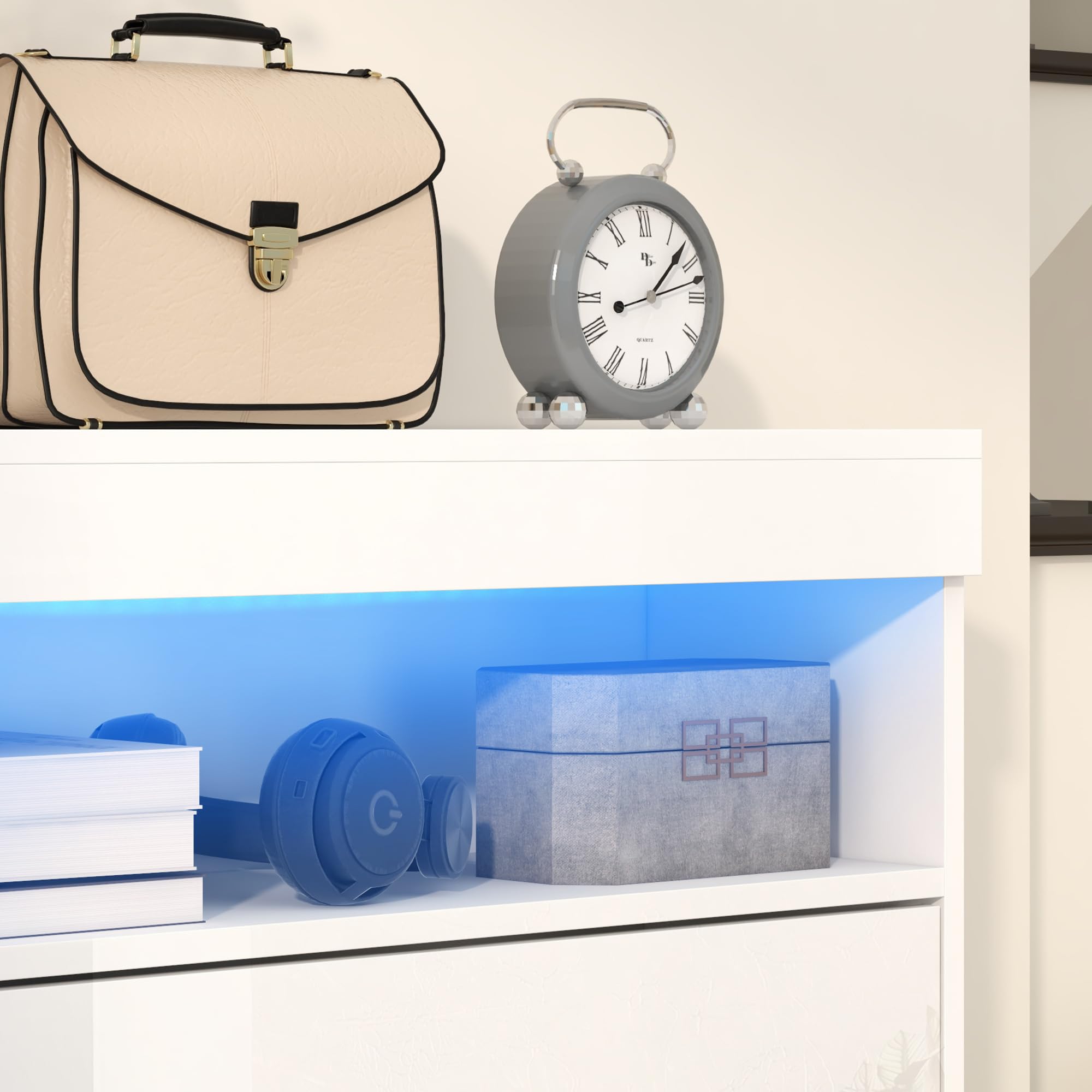 HOMCOM Mueble Zapatero de Recibidor con LED Blanco Brillo 80x24x99,5 cm | Armario Zapatero Independiente o Pared, Estante Abierto, 2 Cajones Abatibles, para 12-16 Pares de Zapatos