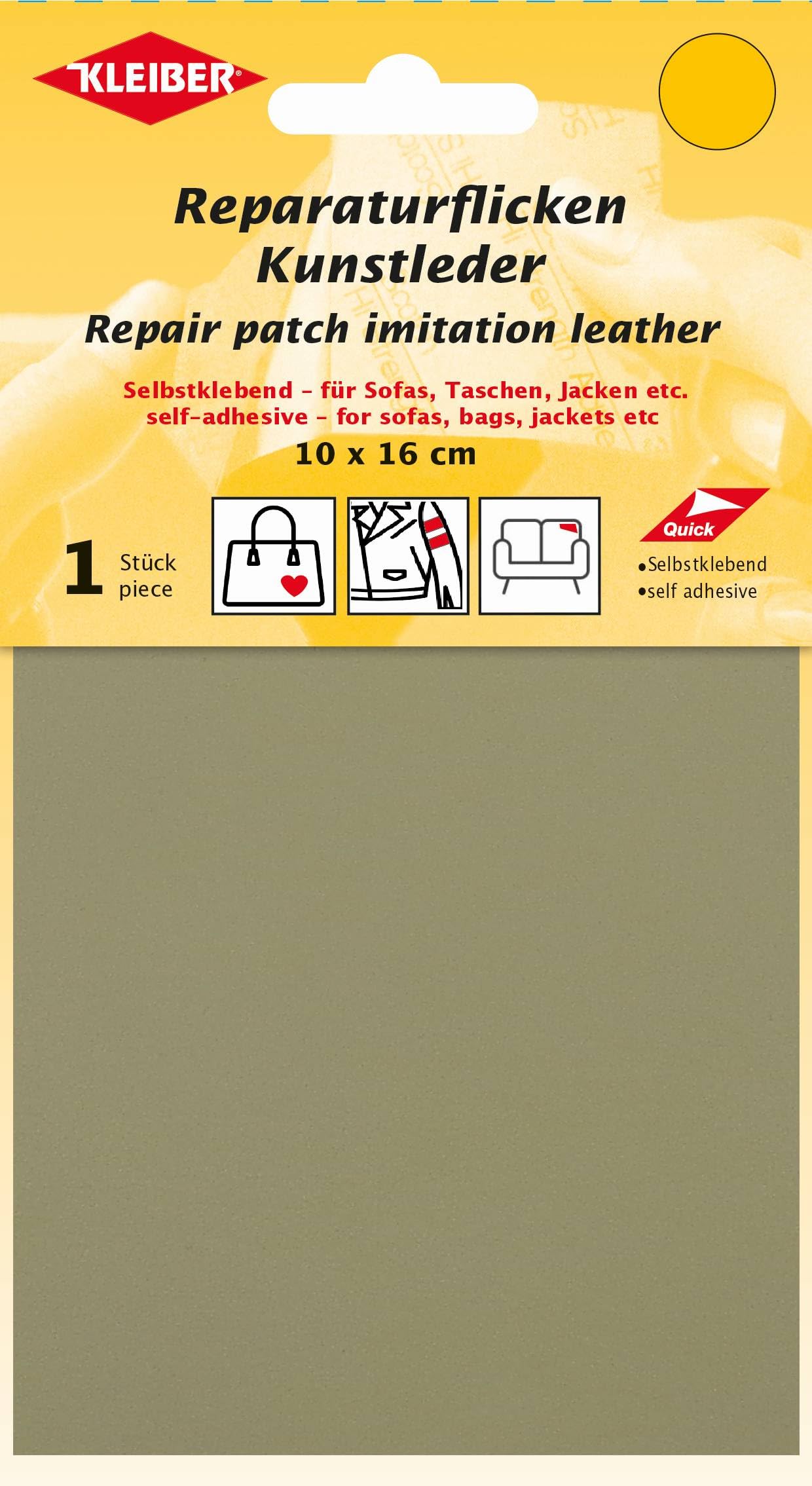 Kleiber Self Adhesive Imitation Leather Repair Patch, 10cm x 16cm Faux Leather Tape for Sofa, Car Seat, Furniture, Handbags, Jackets - Waterproof Peel and Stick Patch – Beige (1 Piece)