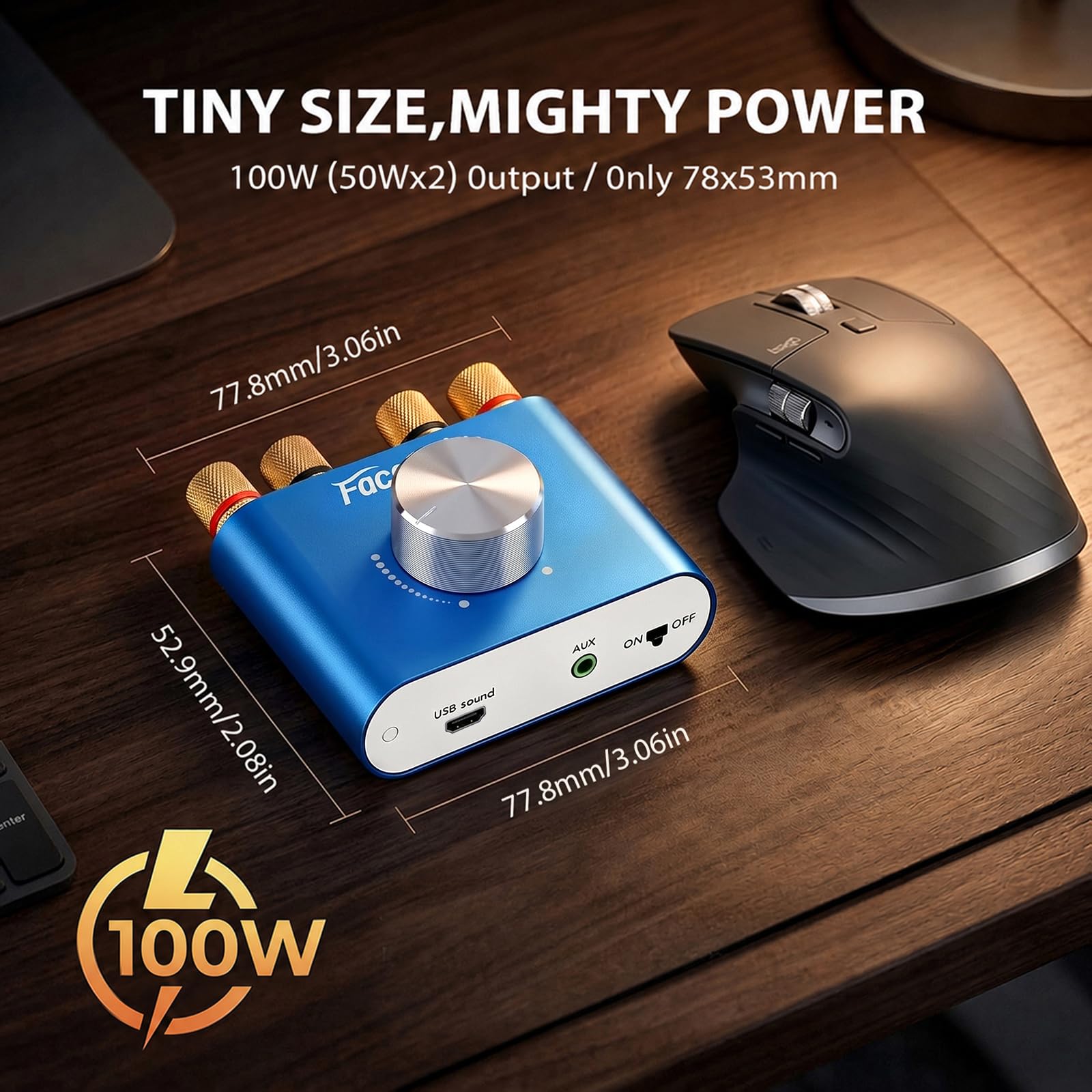 Facmogu F900S Mini Bluetooth 5.0 Power Amplifier, 2.0CH 50Wx2 Stereo Amp — Amazon image 3
