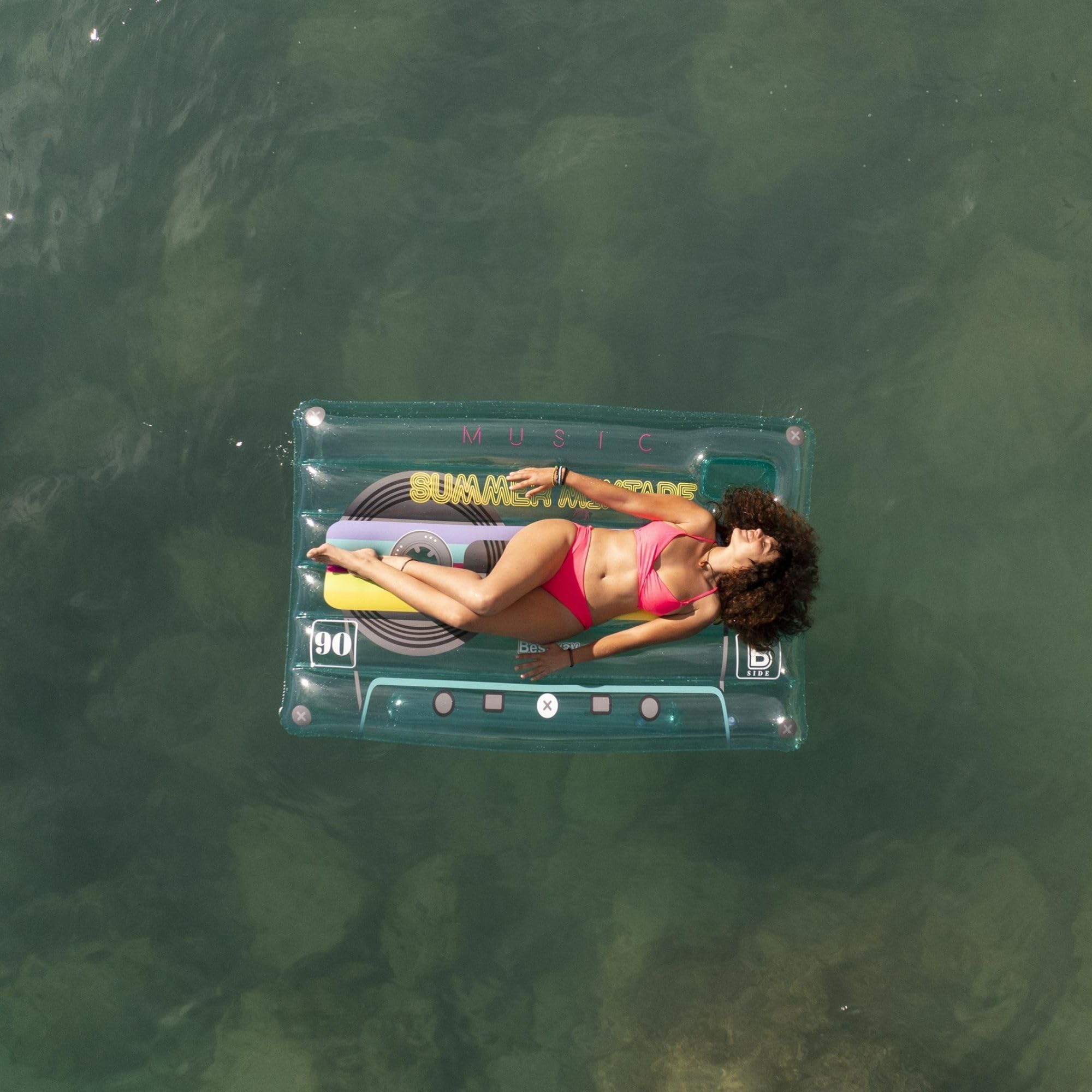 Bestway Cassette Tape Pool Float, Inflatable Lounger, Swimming Pool and Beach Toy, Turquoise, 174 x 117 cm - Image 2