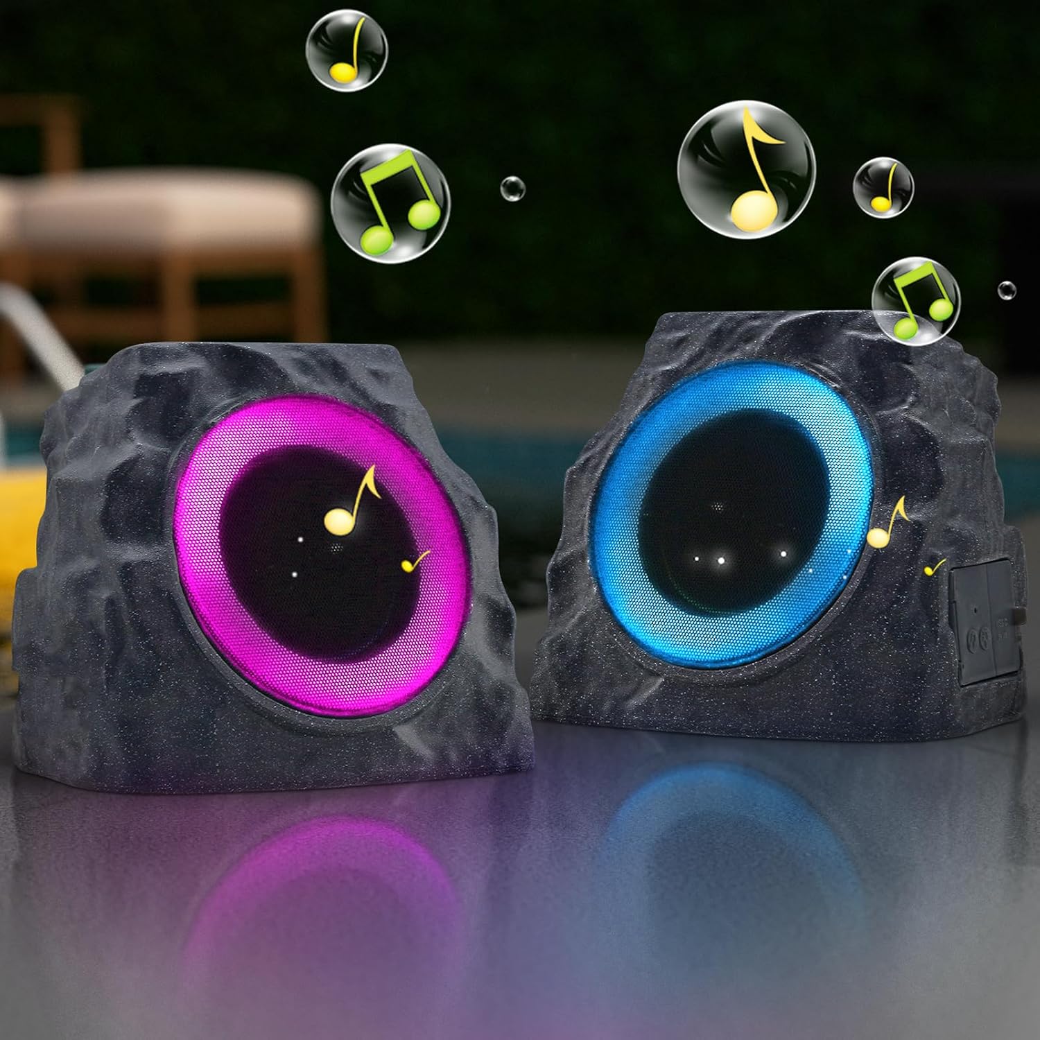 uuffoo 2-Pack Solar Powered Rock Speakers Outdoor Water-Resistant IP44 Rock Speaker with Lights RGB Colors and USB Charging for Patio Pool Party Yard Garden Outside - Image 7