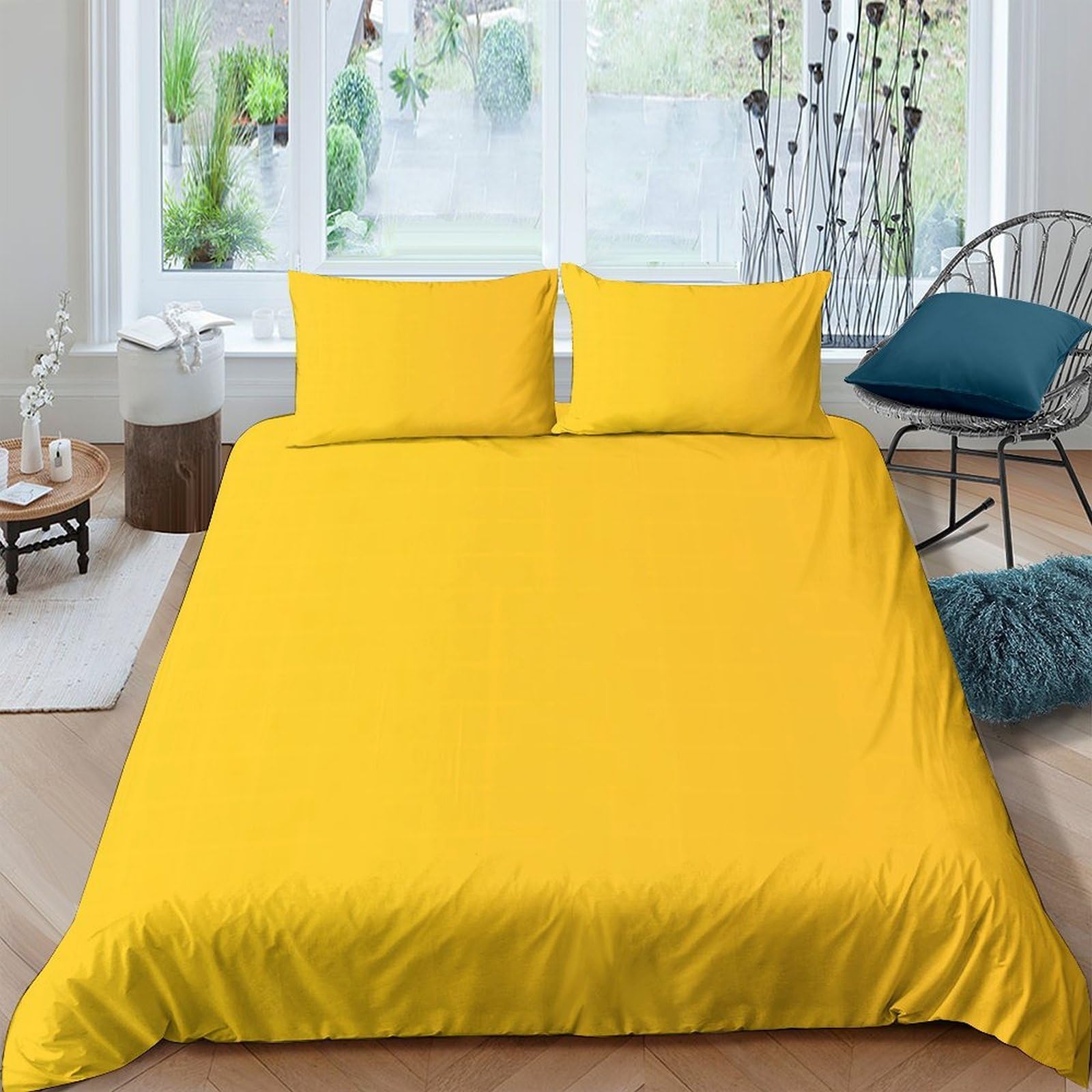 Housse de couette jaune 140x200 anti-plis en microfibre respirante pour toutes les saisons