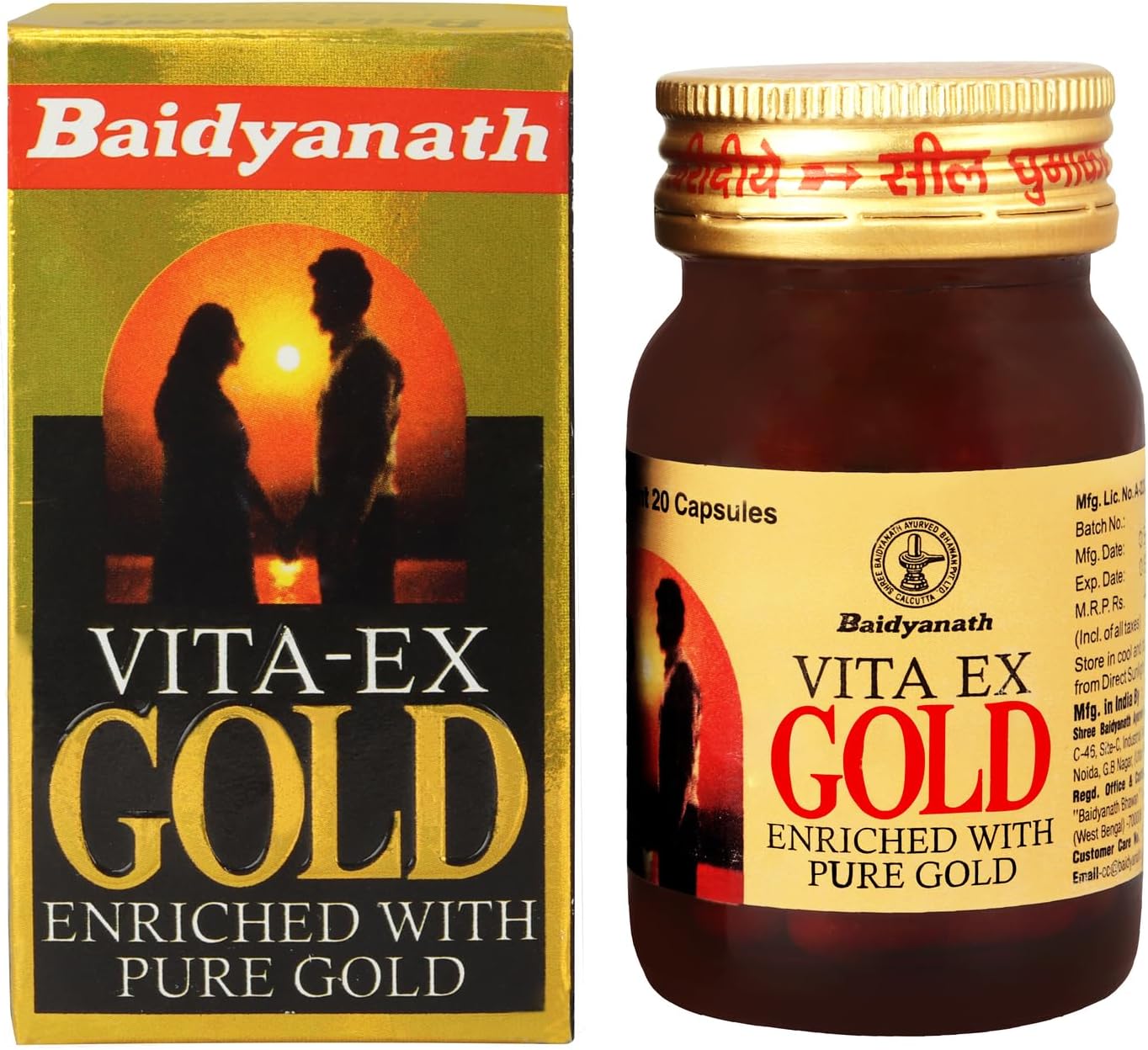 Baidyanath Ayurved Vita Ex Gold - 20 Capsules I Enriched with Gold, Shudh Shilajeet, Kesar, Ashwagandha, and 15 other Natural Herbs