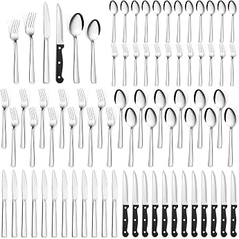 Cutlery Set for 12 People 72-Piece Stainless Steel Cutlery Set with Steak Knife Fork Spoon High-Quality Cutlery Set for Restaurant Party Wedding Dishwasher Safe