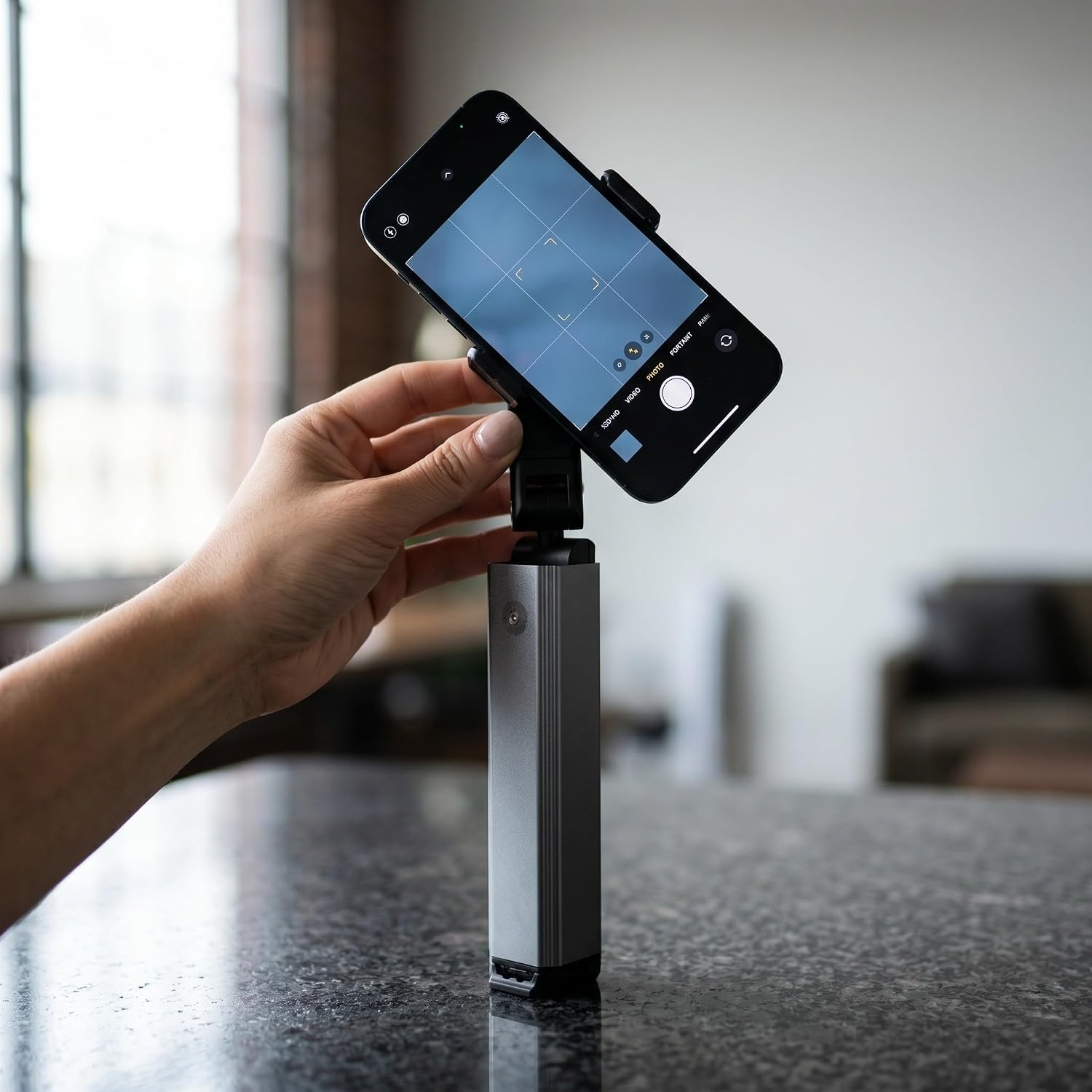 Adjustable Phone Holder Stand for Smartphones with 360° Rotatable Arm and Stick, Handsfree Aluminum Alloy Phone Mount for Aircraft Tray Table and Train Travel Use
