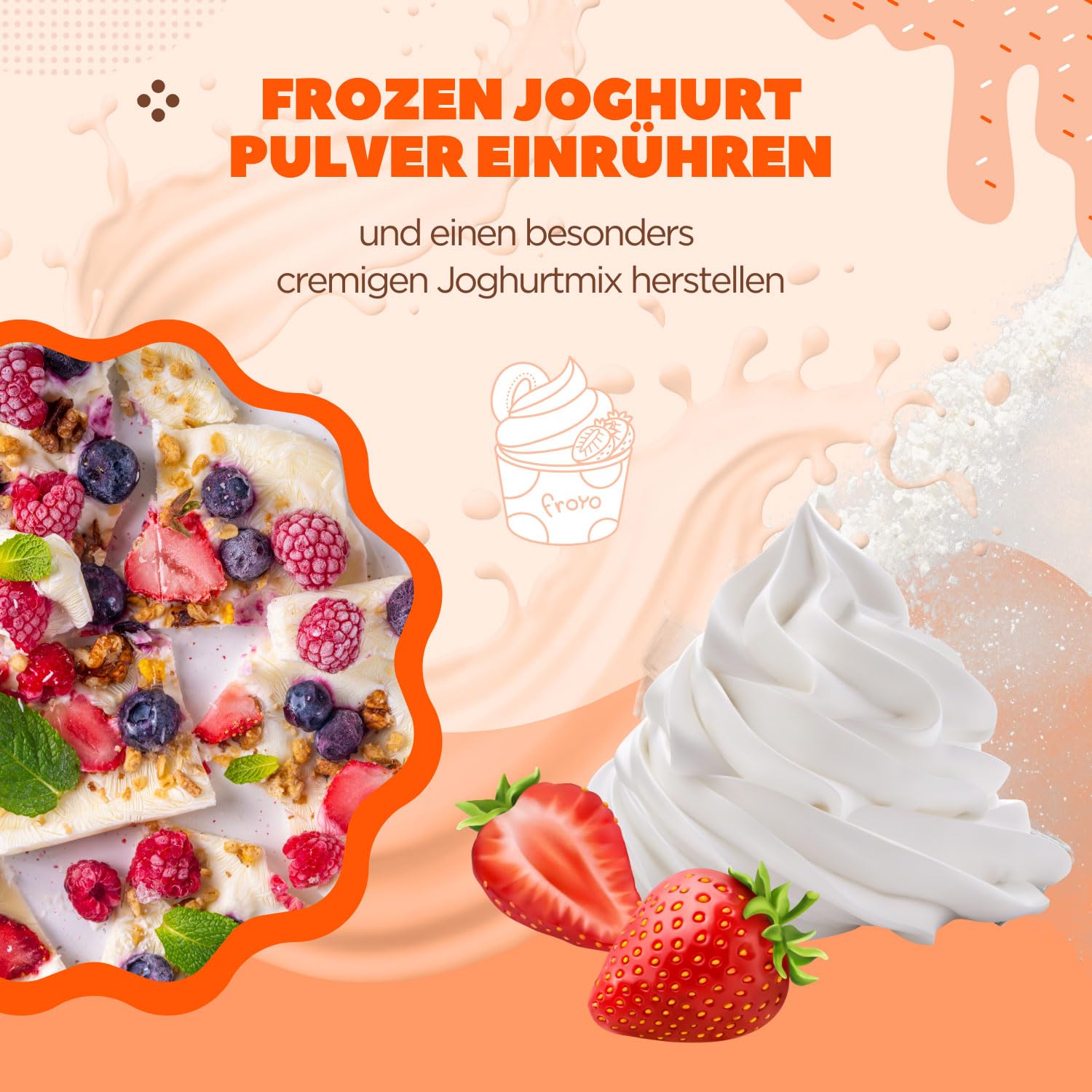 Gino Gelati Frozen Joghurt Pulver mit Kokosmilch- Geschmack, schnelle und einfache Zubereitung, Made in Germany, Herstellung ohne Eismaschine möglich (1 Kg, Kokosmilch Mandel)