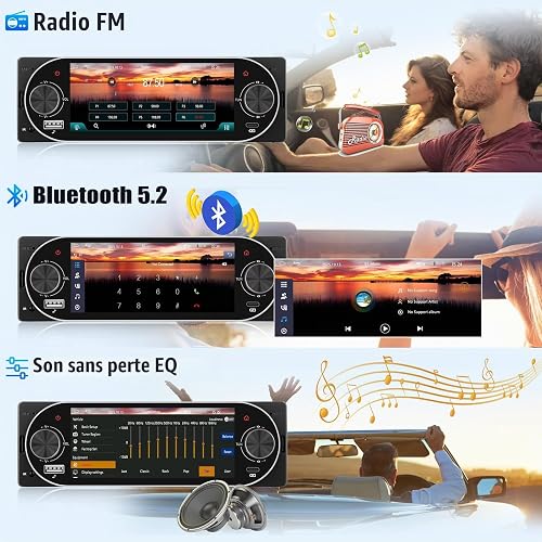 CAMECHO Autoradio 1 Din Wireless Carplay Android Auto Autoradio Bluetooth 5.2 con Telecamera Posteriore, 5,1 Pollici Schermo IPS Touchscreen HD on FM Link Controllo Volante + Connettori USB Tipo-C - 3