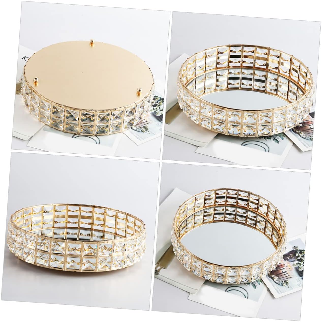 Elegant Round Mirror Jewelry Organizer Tray Storage Plate for Jewelry Cosmetics Perfume Home Decor for Weddings Parties Living Room Decor