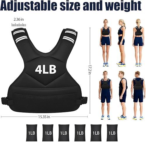 Miniatura 3 de Ragebby - Chaleco con peso ajustable para mujeres y hombres, 4-10 libras12-18 libras Chaleco con 6 pesas de arena de hierro, chaleco de peso con