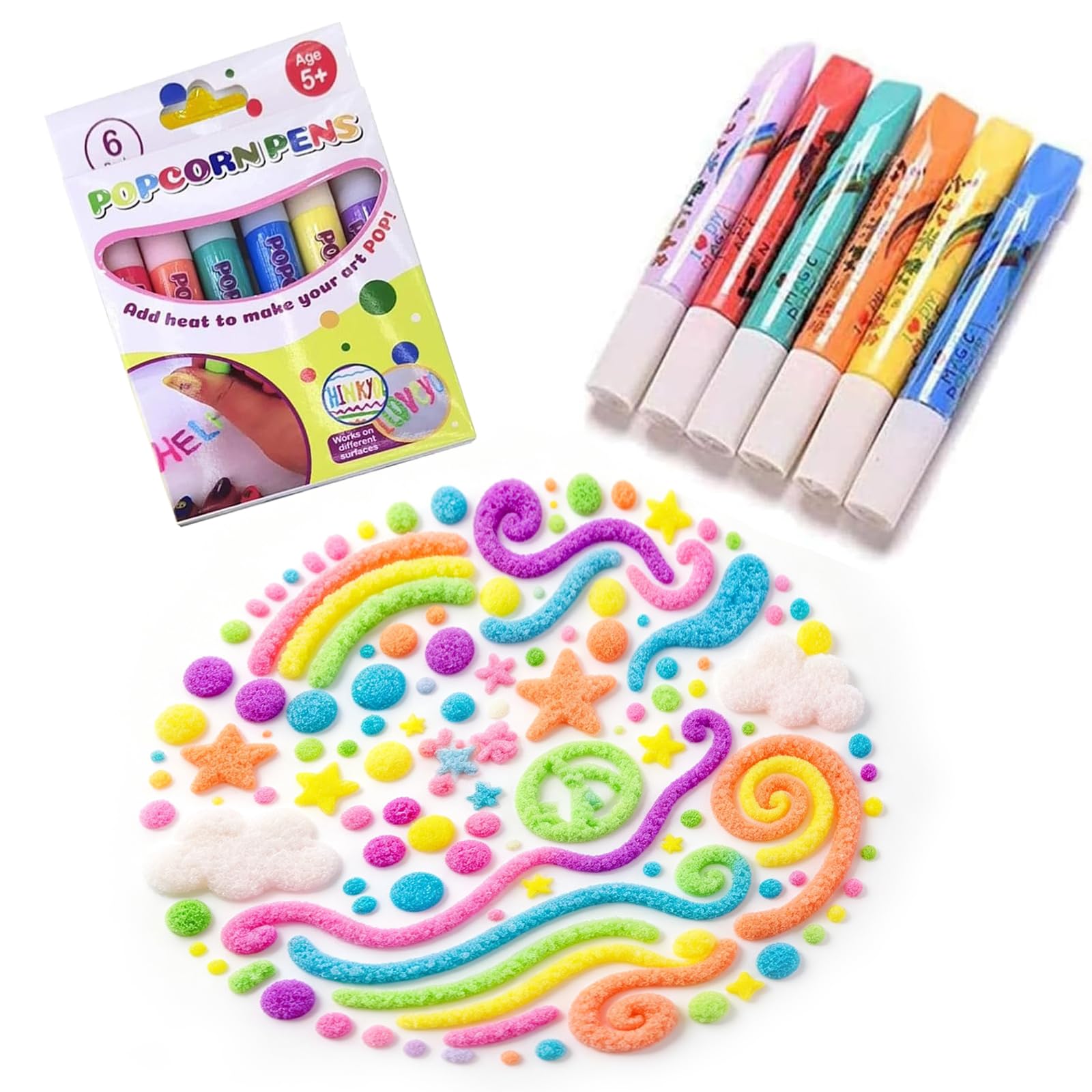 CUOSTU 1 Set 3D Bubble Popcorn Drawing Pens, DIY Puffy Velvet Popcornpens