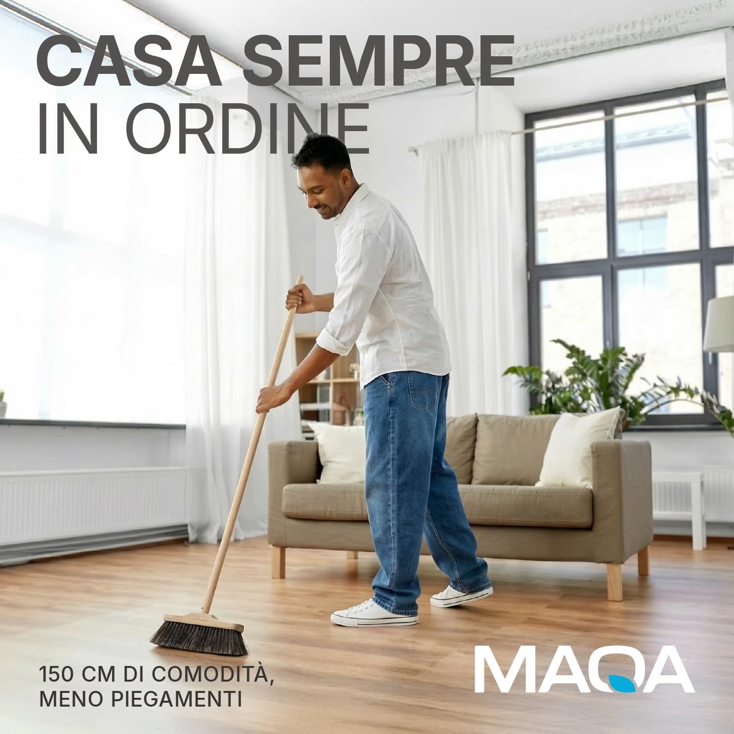 Bastone scopa con attacco universale Manico in legno con foro alla base