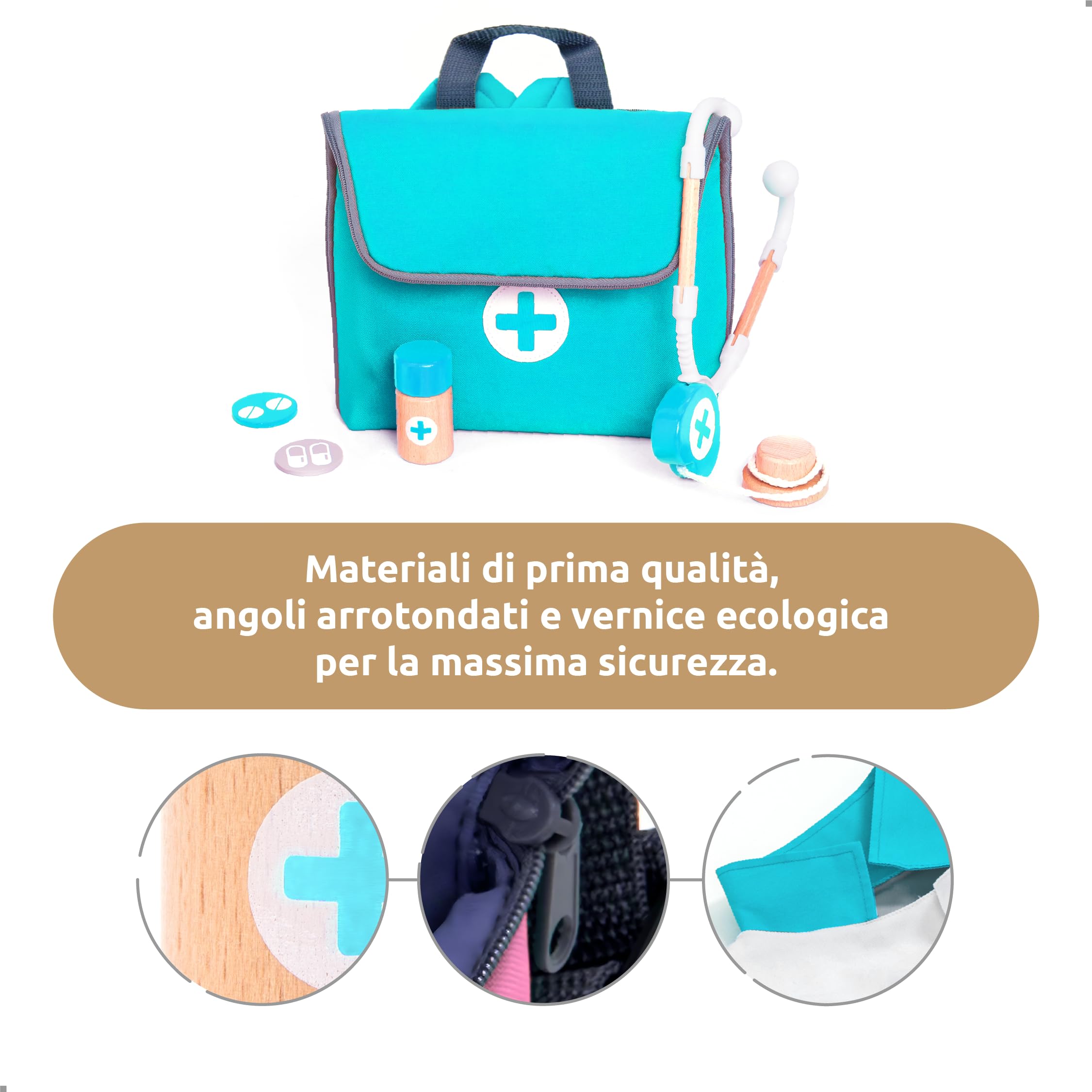 umu Kit medico in legno per bambini – Set di gioco di finta con stetoscopio, cappotto dottore, strumenti dentisti e altro – Gioco di ruolo giocattolo medico per ragazzi e ragazze di età compresa tra 3