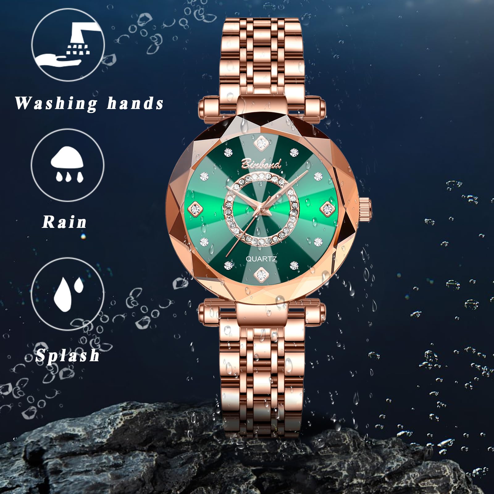 JewelryWe Zegarek damski mały zegarek ze stali nierdzewnej 30 m wodoszczelny analogowy zegarek kwarcowy damski wąska bransoletka ze stali nierdzewnej luksusowy ultracienki zegarek z fasetowanym szkłem
