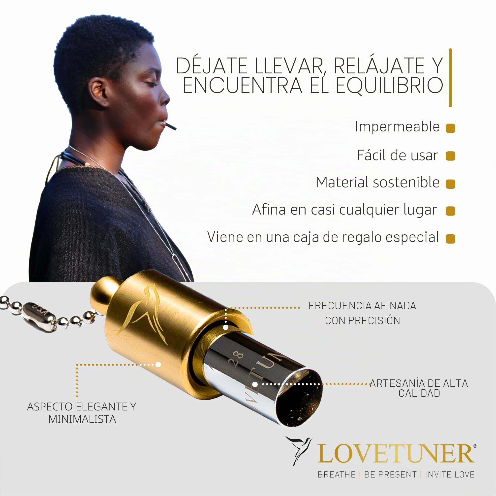 LOVETUNER Collar de afinación de meditación 528 hz Frecuencia del amor | Dispositivo de atención plena para aliviar la ansiedad y el estrés (Cadena de bolas de bronce)