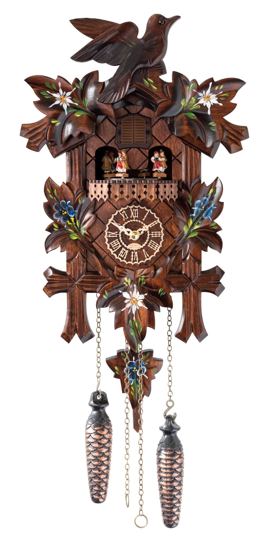 Trenkle Reloj cucú de Cuarzo 5 follajes, pájaros, con música y Bailarines en Movimiento, en Caja de Regalo