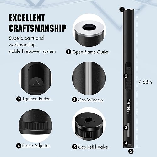 Miniatura 3 de Encendedores recargables de 7.68 pulgadas, paquete de 6 encendedores de butano recargables, con ventana visible de combustible, encendedor largo de