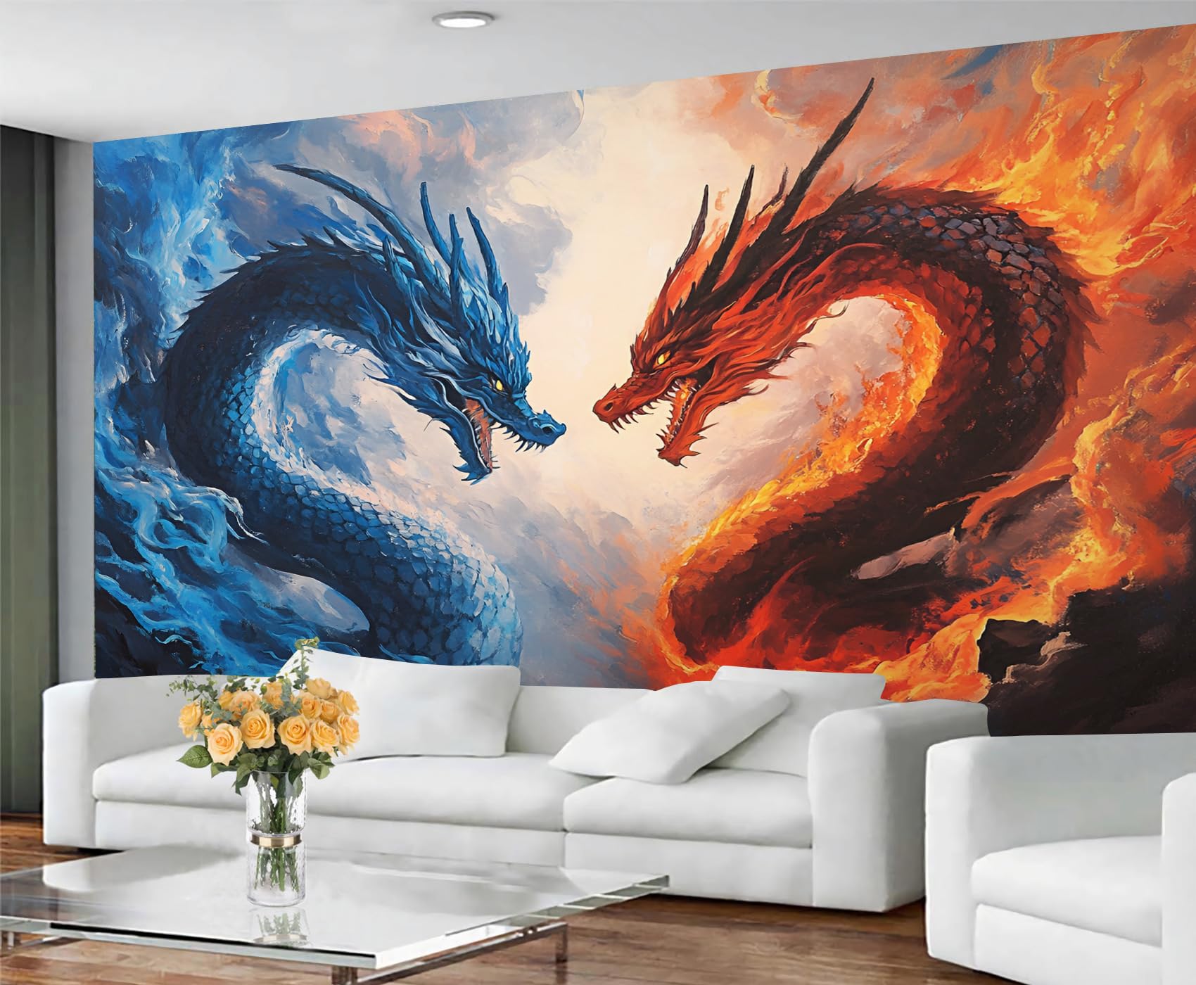 GIVLWF Wallpaper - Fantasy Dragon Home Decor & Mural, Self Adhesive Wallpaper for Living Room, Western Dragons Wall Mural, Ice and Fire Animals Bedroom Wall Paper, Peel and Stick