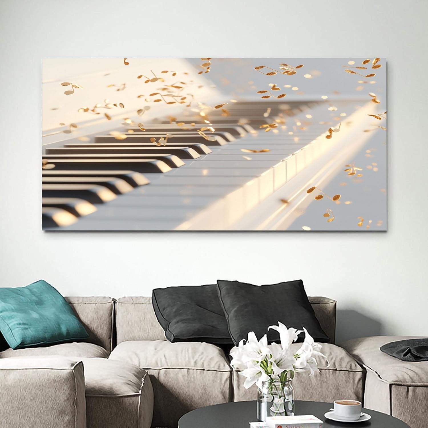 MKBKLI Cuadro abstracto grande de instrumentos de piano, 80 x 160 cm