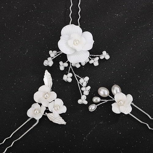 Miniatura 4 de 3 horquillas para el pelo de boda, horquillas de flores para novia, flores y hojas, pinzas para el cabello de perlas para novia, accesorios para el