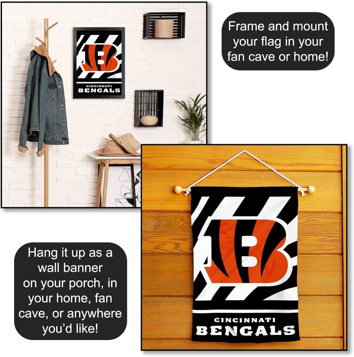 Cincinnati Bengals White Stripes Garden Flag Double Sided Banner - Image 5