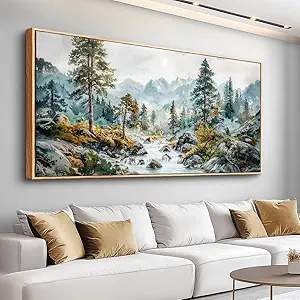 ERQINHUA Large Canvas Wall Decor For Bedroom Wall Art For Living Room Office Decor Forest Tree Paintings Rivulet View landscape Wall Pictures Printing Artwork Modern Home Decor Wood Framed 30x60 In