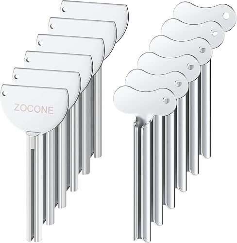 Miniatura 14 de ZOCONE Exprimidor de pasta de dientes, 12 piezas de llave de tubo de metal de acero inoxidable para pasta de dientes, escurridor de tubo