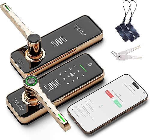 Cerradura de puerta inteligente de huellas dactilares con asa, cerradura de entrada sin llave chapada en oro de alta calidad, teclado digital