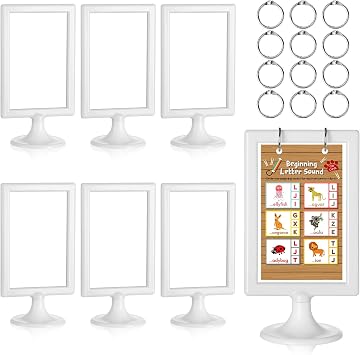 Honeydak 6 Pcs Mini Anchor Chart Stand Flash Card, 4 x 6 Inch, White