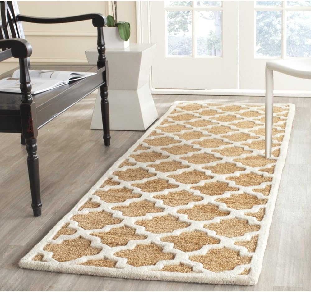 SAFAVIEH Precious Collection Runner Rug - 2'6" x 12', Camel, Handmade Trellis, Ideal for High Traffic Areas in Living Room, Bedroom (PRE152D)