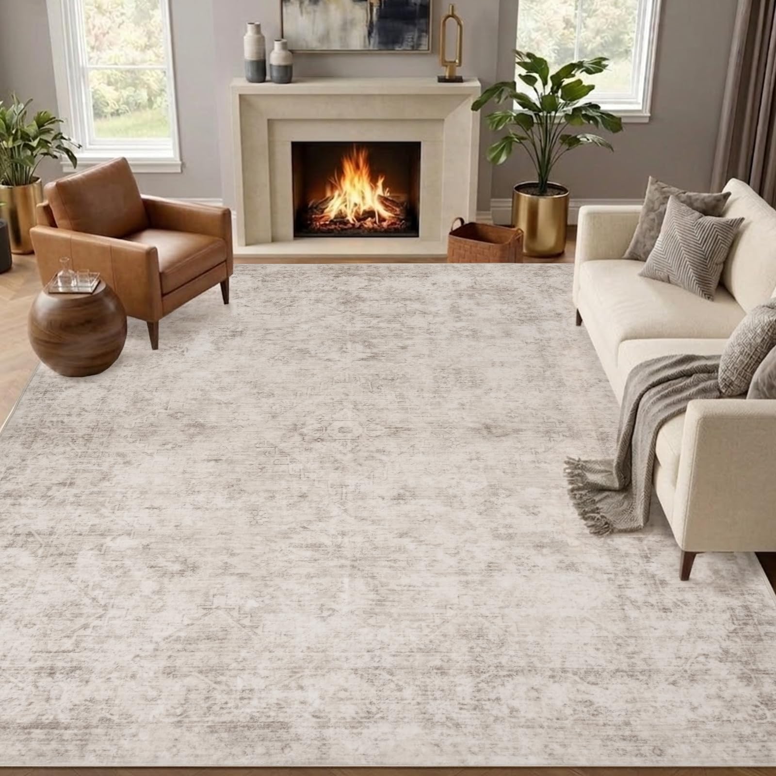 Photo 1 of ***SIMILAR ITEM***
8x10 Area Rugs for Living Room, Machine Washable Rugs, Vintage Non Slip Rug, Faded Style Carpet Stain Resistant, Low Pile Boho Retro Large Rugs for Bedroom Dining Room Indoor Home Office-Beige 8'x10'