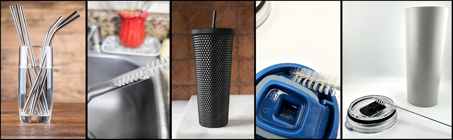 Strong 'n Flex Nylon Straw Cleaner Brushes – Fan-Shaped End for Tight Spaces, Ideal for Reusable Straws, Water Bottles, Sippy Cups & Pipes – Includes Zippered Pouch – 12" Long – Set of 10 - Image 7