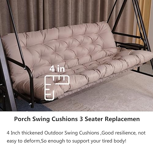 Miniatura 2 de LCKFFYD Cojines de columpio para porche, cojines impermeables de reemplazo de 3 plazas, cojín de banco para exteriores con respaldo y lazos, para
