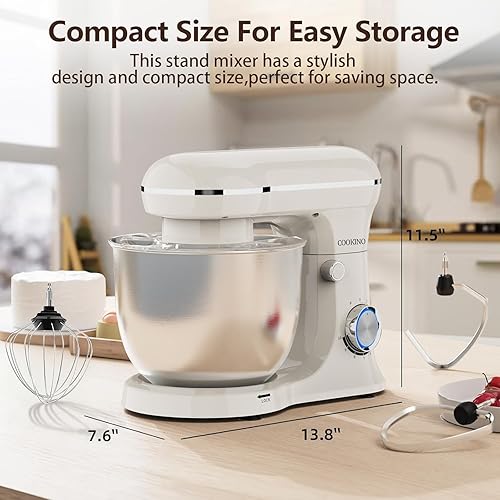 Miniatura 5 de Batidora eléctrica de pie, batidora de alimentos de cabeza inclinable de 10 velocidades, batidora de cocina 3 en 1 para cocineros diarios con cuenco