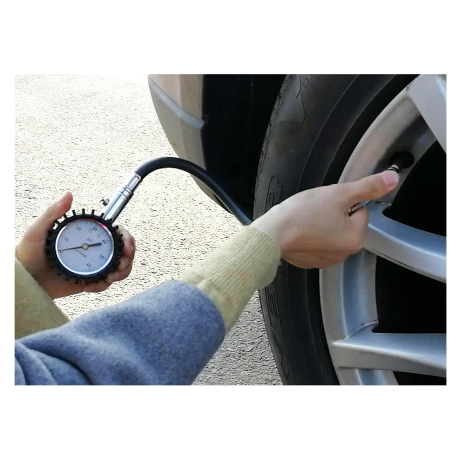Manomètre pour pneus Manomètre De Pression Des Pneus De Voiture, 60 100 Psi, Tuyau Flexible, Surveillance Des Pneus, Jauge De Pression D'air Portable, Accessoire Automobile For Camion(Color:Silver 100